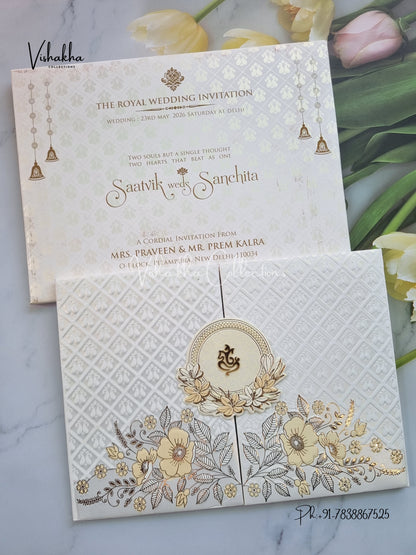 Flower Double Door Hindu Muslim Christian Sikh Padded invitation Cards CR-710