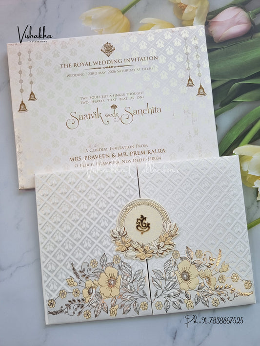Flower Double Door Hindu Muslim Christian Sikh Padded invitation Cards CR-710