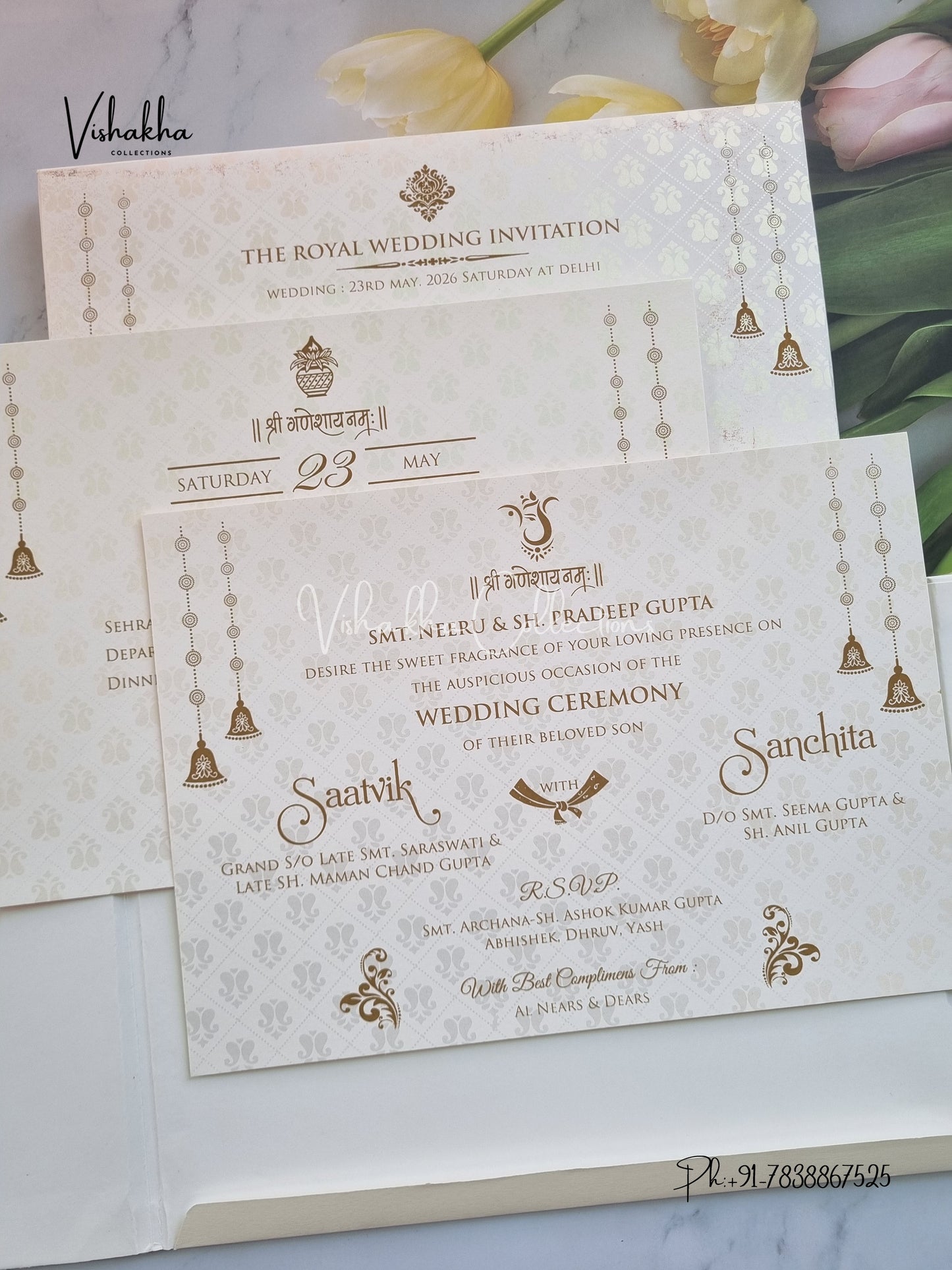 Flower Double Door Hindu Muslim Christian Sikh Padded invitation Cards CR-710