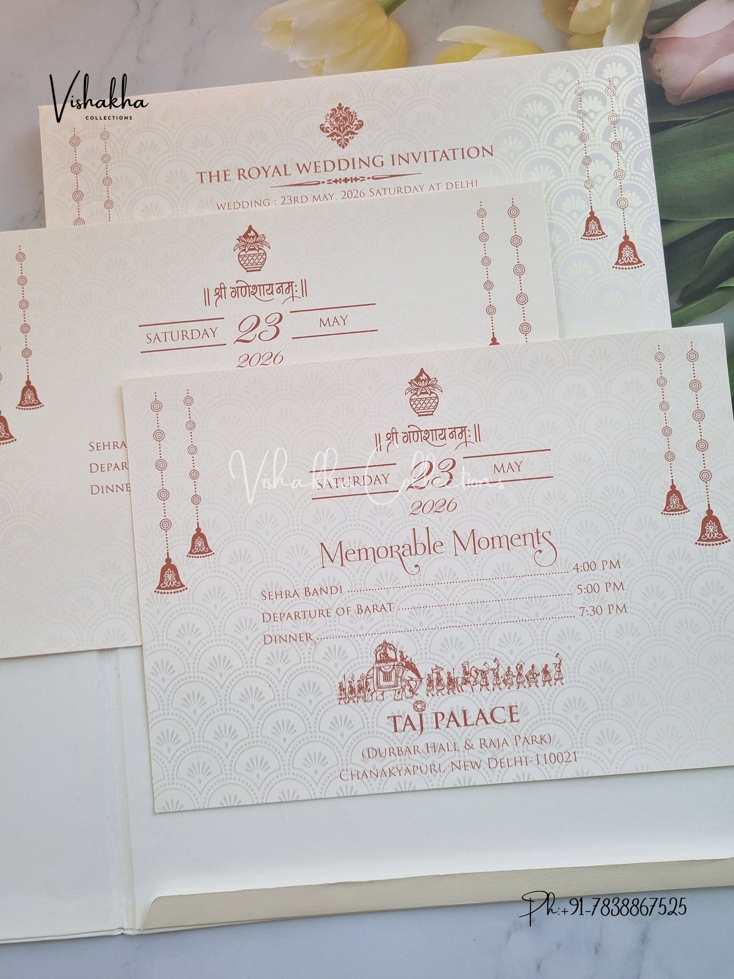 Ganesh Ji Double Door Hindu Sikh Padded invitation Cards CR-711