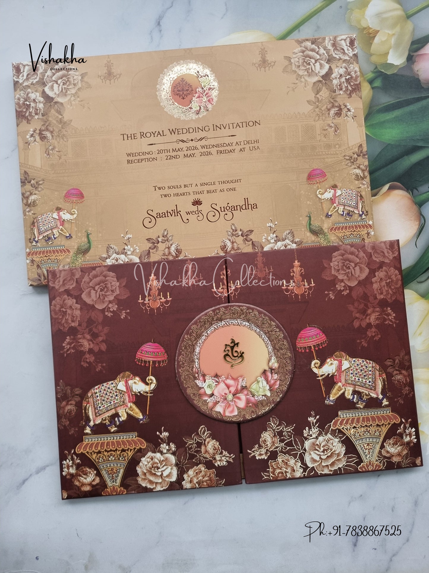 Hathi Hindu Sikh Padded invitation Cards CR-8004-PDNG