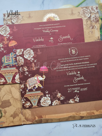 Hathi Hindu Sikh Padded invitation Cards CR-8004-PDNG