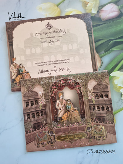 Hathi Dulah Dulhan Hindu Sikh Padded invitation Cards CR-8005