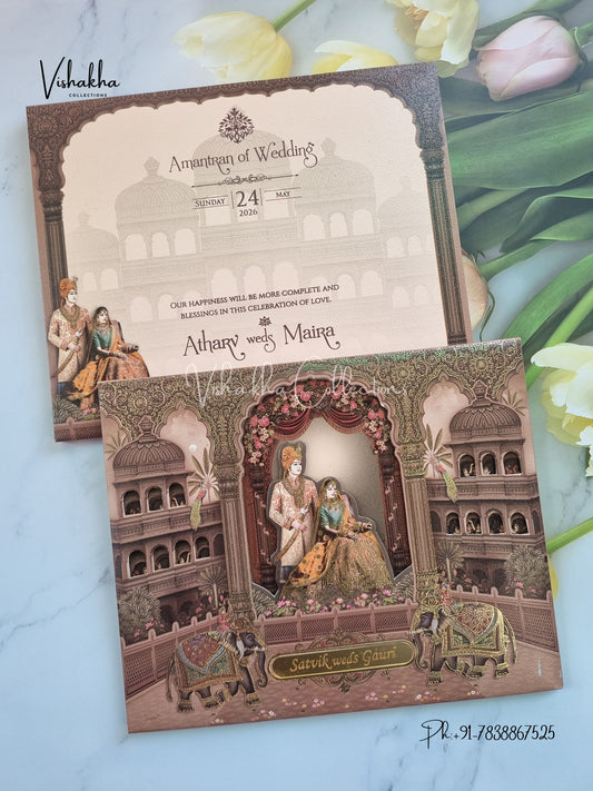 Hathi Dulah Dulhan Hindu Sikh Padded invitation Cards CR-8005