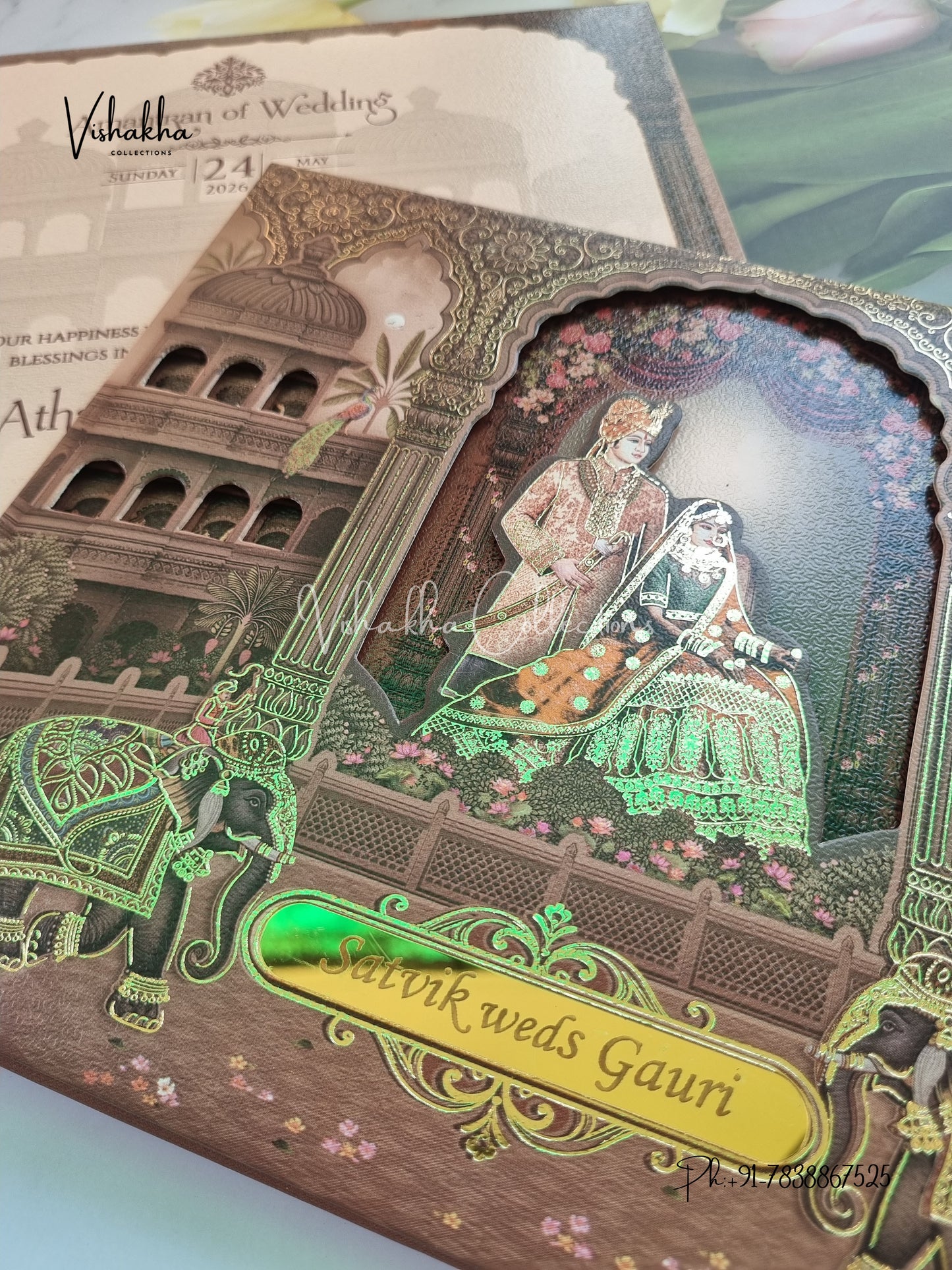 Hathi Dulah Dulhan Hindu Sikh Padded invitation Cards CR-8005