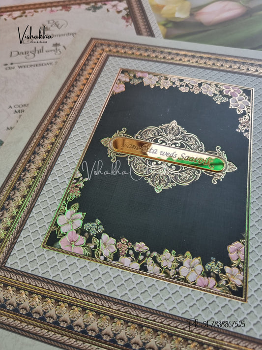 Flower Hindu Muslim Christian Sikh Padded invitation Cards CR-8006