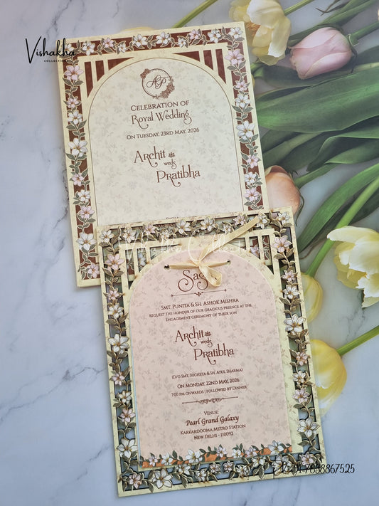 Semi Box Flower Hindu Muslim Christian Sikh MDF Board Laser Cut Laser Cut invitation Cards CR-8010