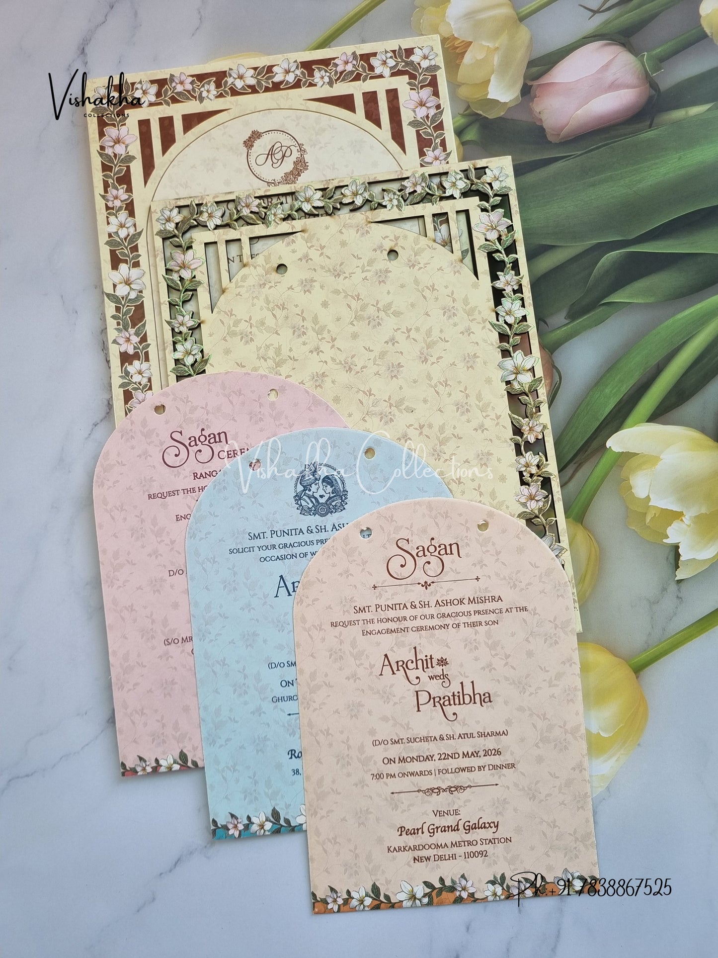 Semi Box Flower Hindu Muslim Christian Sikh MDF Board Laser Cut Laser Cut invitation Cards CR-8010