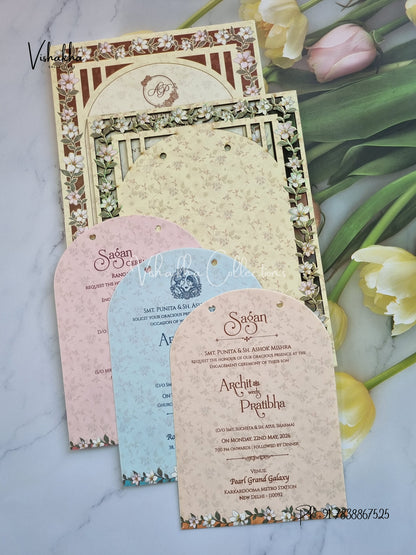Semi Box Flower Hindu Muslim Christian Sikh MDF Board Laser Cut Laser Cut invitation Cards CR-8010