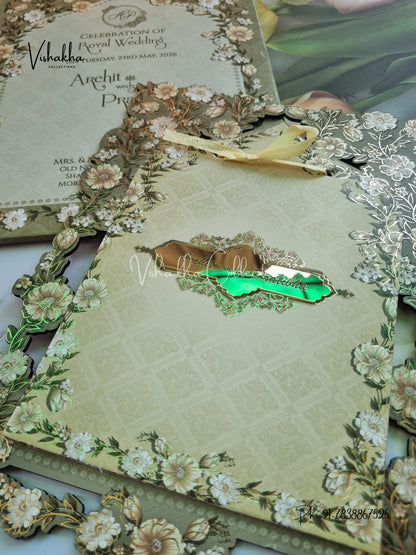 Semi Box Flower Hindu Muslim Christian Sikh Padded Laser Cut invitation Cards CR-8011