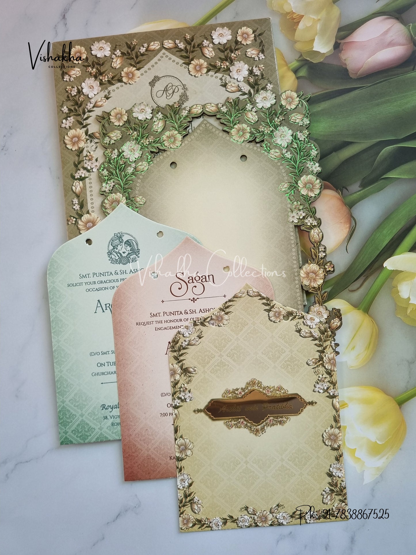 Semi Box Flower Hindu Muslim Christian Sikh Padded Laser Cut invitation Cards CR-8011