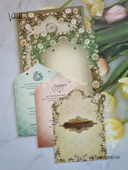 Semi Box Flower Hindu Muslim Christian Sikh Padded Laser Cut invitation Cards CR-8011