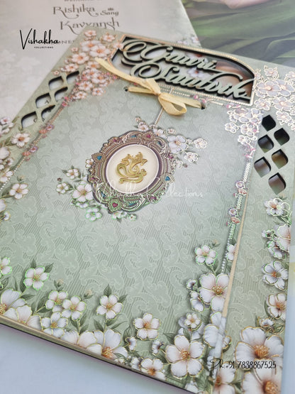 Semi Box Flower Hindu Muslim Christian Sikh MDF Board Laser Cut Named MDF Laser Cut Laser Cut invitation Cards CR-8012