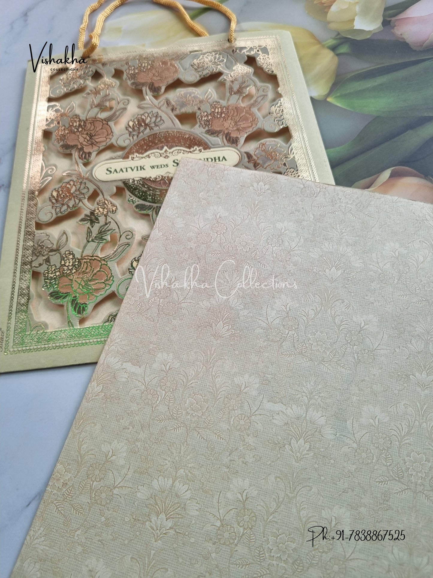 Flower Hindu Muslim Christian Sikh Carry Bag invitation Cards CR-8021