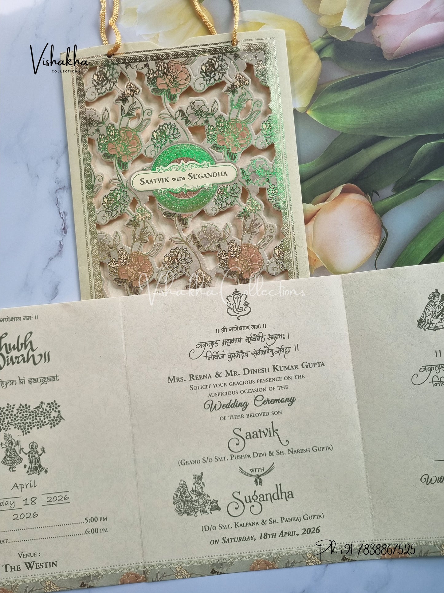 Flower Hindu Muslim Christian Sikh Carry Bag invitation Cards CR-8021