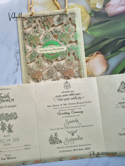 Flower Hindu Muslim Christian Sikh Carry Bag invitation Cards CR-8021