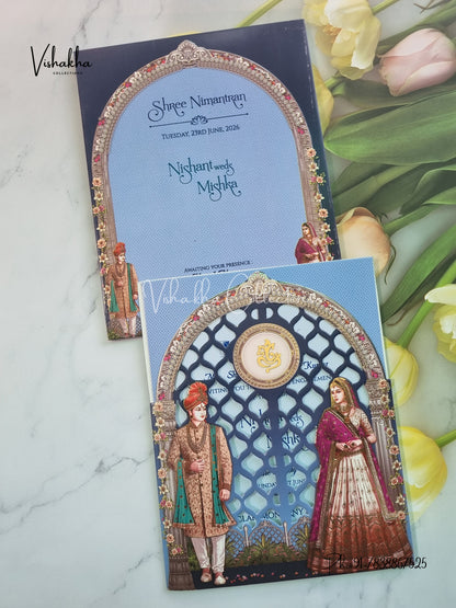Semi Box Ganesh Ji Dulah Dulhan Hindu Sikh invitation Cards CR-8023