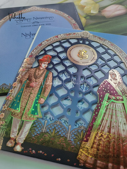 Semi Box Ganesh Ji Dulah Dulhan Hindu Sikh invitation Cards CR-8023