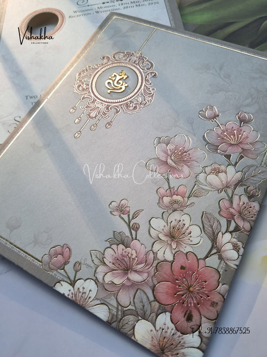 Semi Box Flower Hindu Muslim Christian Sikh invitation Cards CR-8025