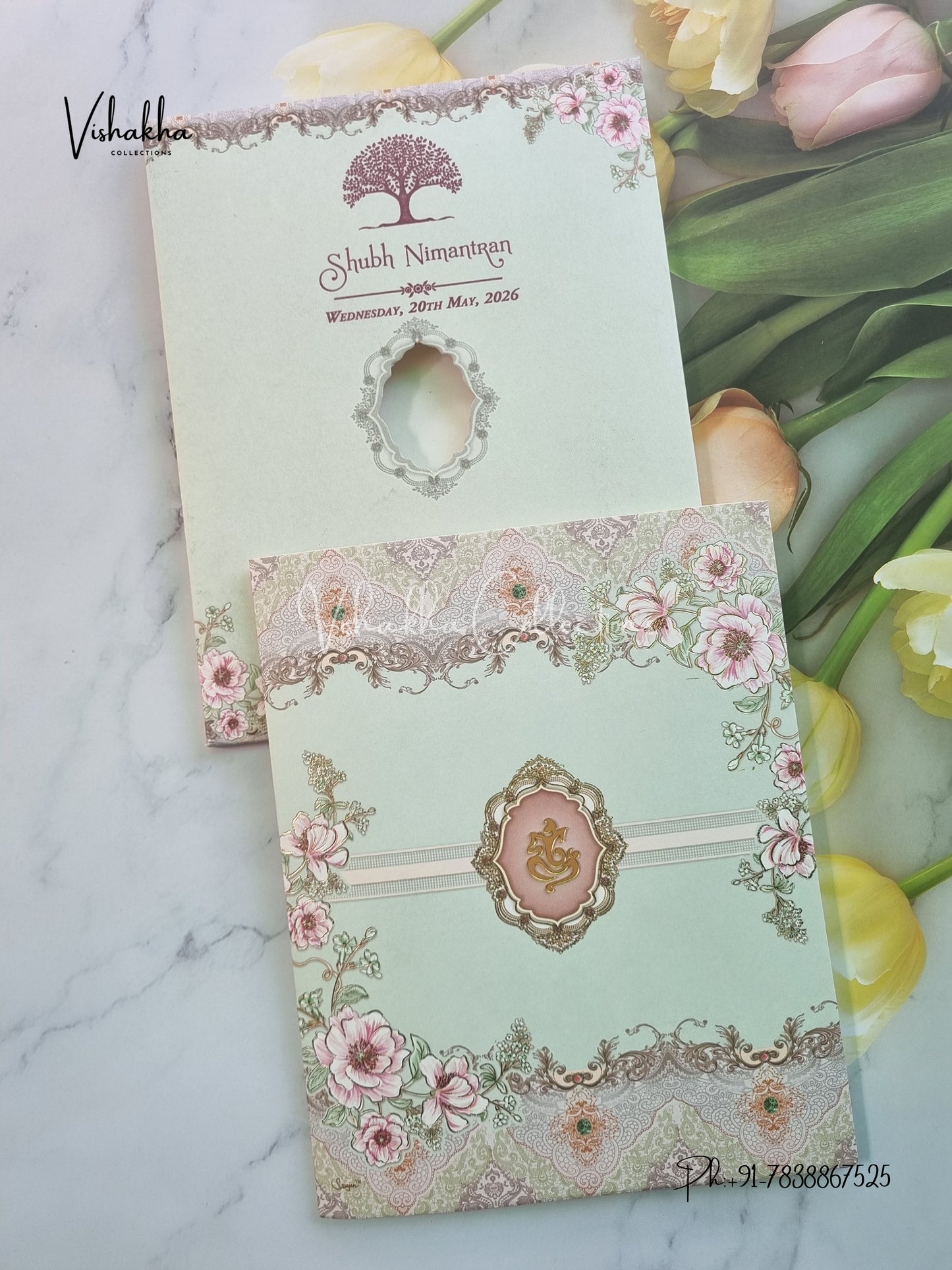 Semi Box Flower Hindu Muslim Christian Sikh invitation Cards CR-8026