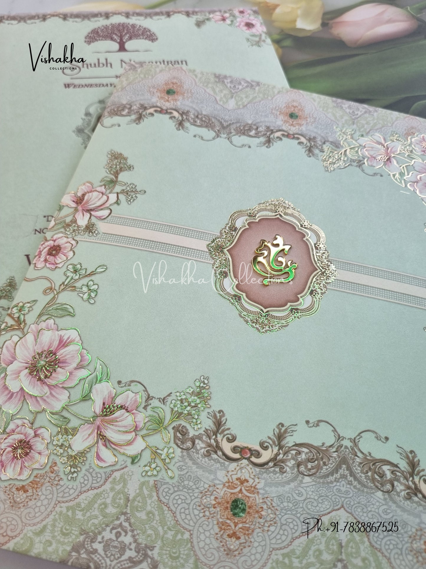 Semi Box Flower Hindu Muslim Christian Sikh invitation Cards CR-8026