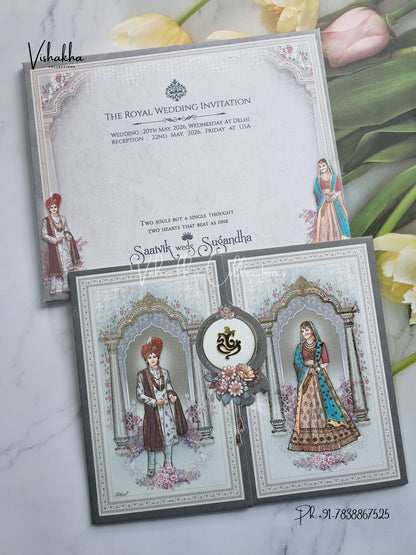 Semi Box Ganesh Ji Dulah Dulhan Hindu Sikh invitation Cards CR-8028