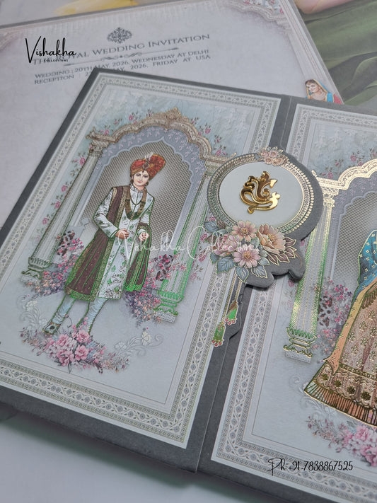 Semi Box Ganesh Ji Dulah Dulhan Hindu Sikh invitation Cards CR-8028