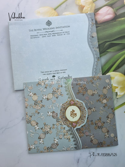 Semi Box Flower Hindu Muslim Christian Sikh invitation Cards CR-8029