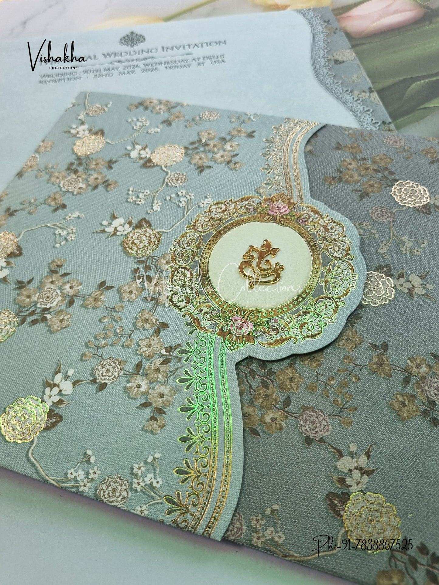 Semi Box Flower Hindu Muslim Christian Sikh invitation Cards CR-8029