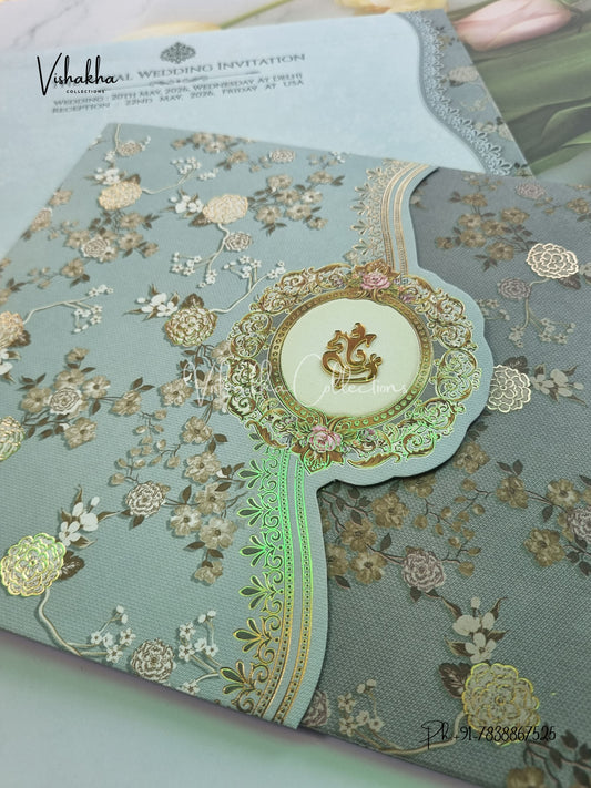 Semi Box Flower Hindu Muslim Christian Sikh invitation Cards CR-8029