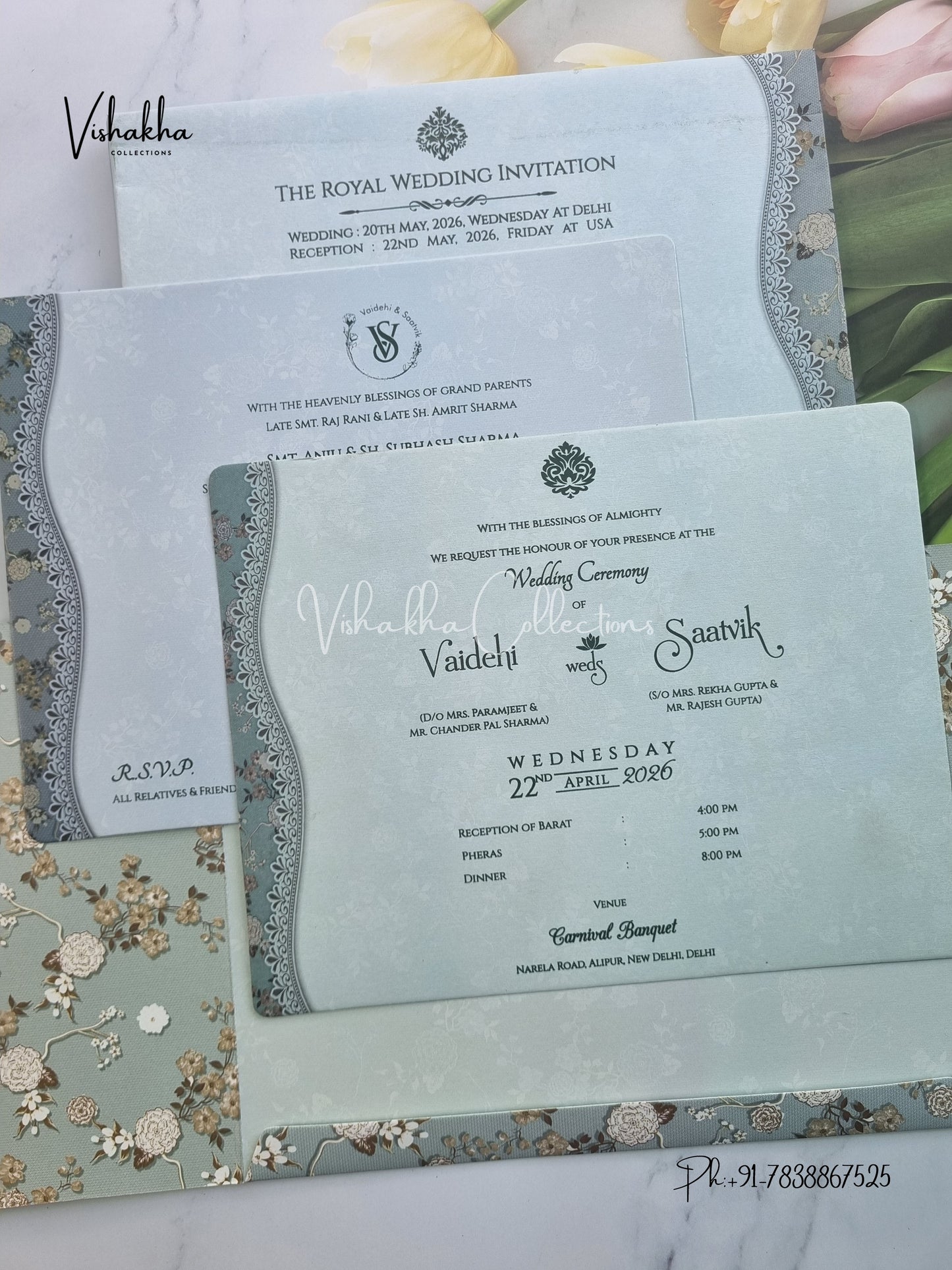 Semi Box Flower Hindu Muslim Christian Sikh invitation Cards CR-8029