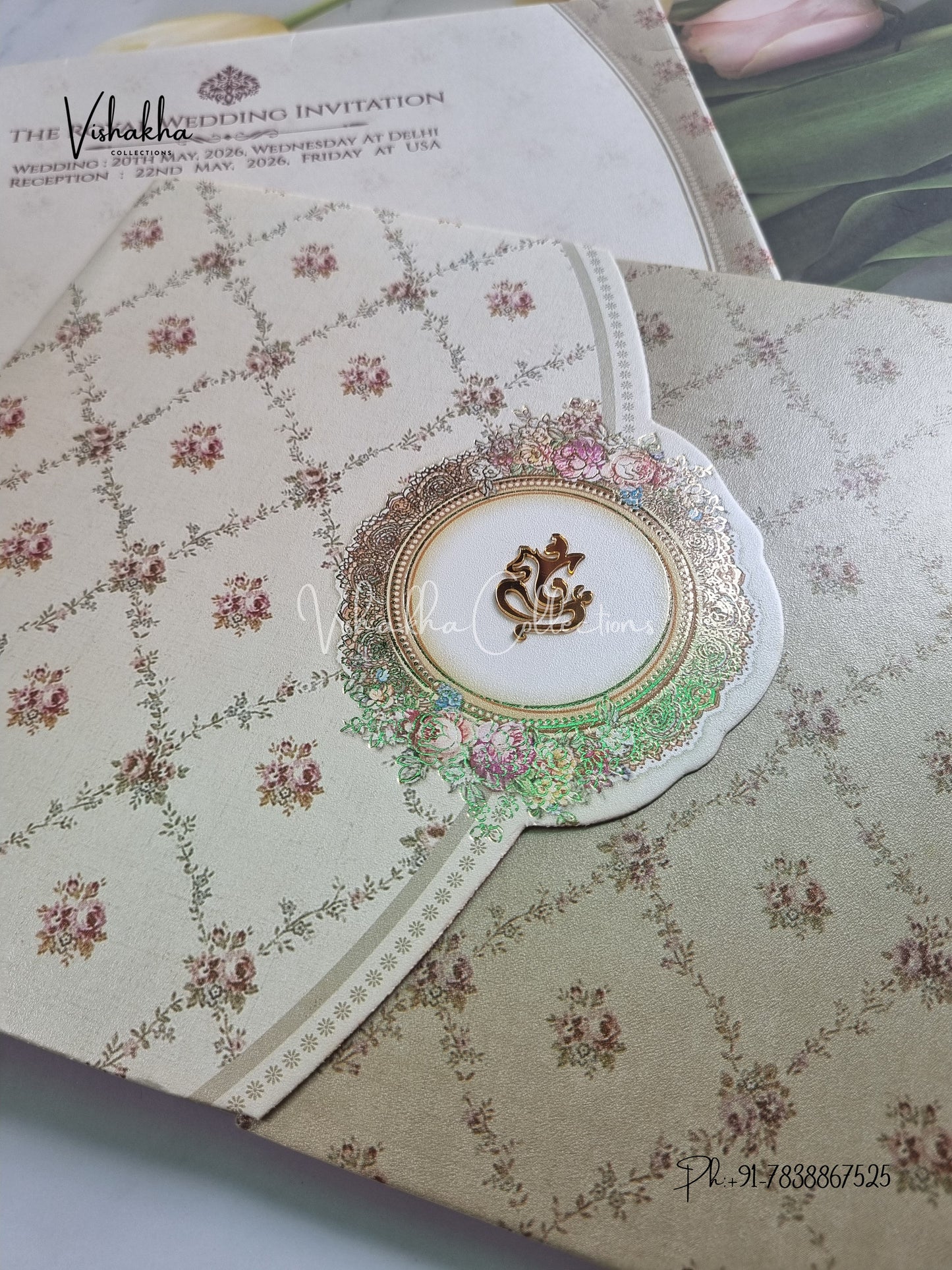 Semi Box Ganesh Ji Double Door Hindu Sikh invitation Cards CR-8030