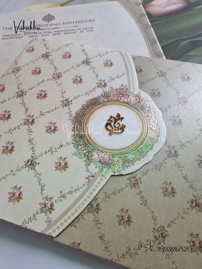 Semi Box Ganesh Ji Double Door Hindu Sikh invitation Cards CR-8030