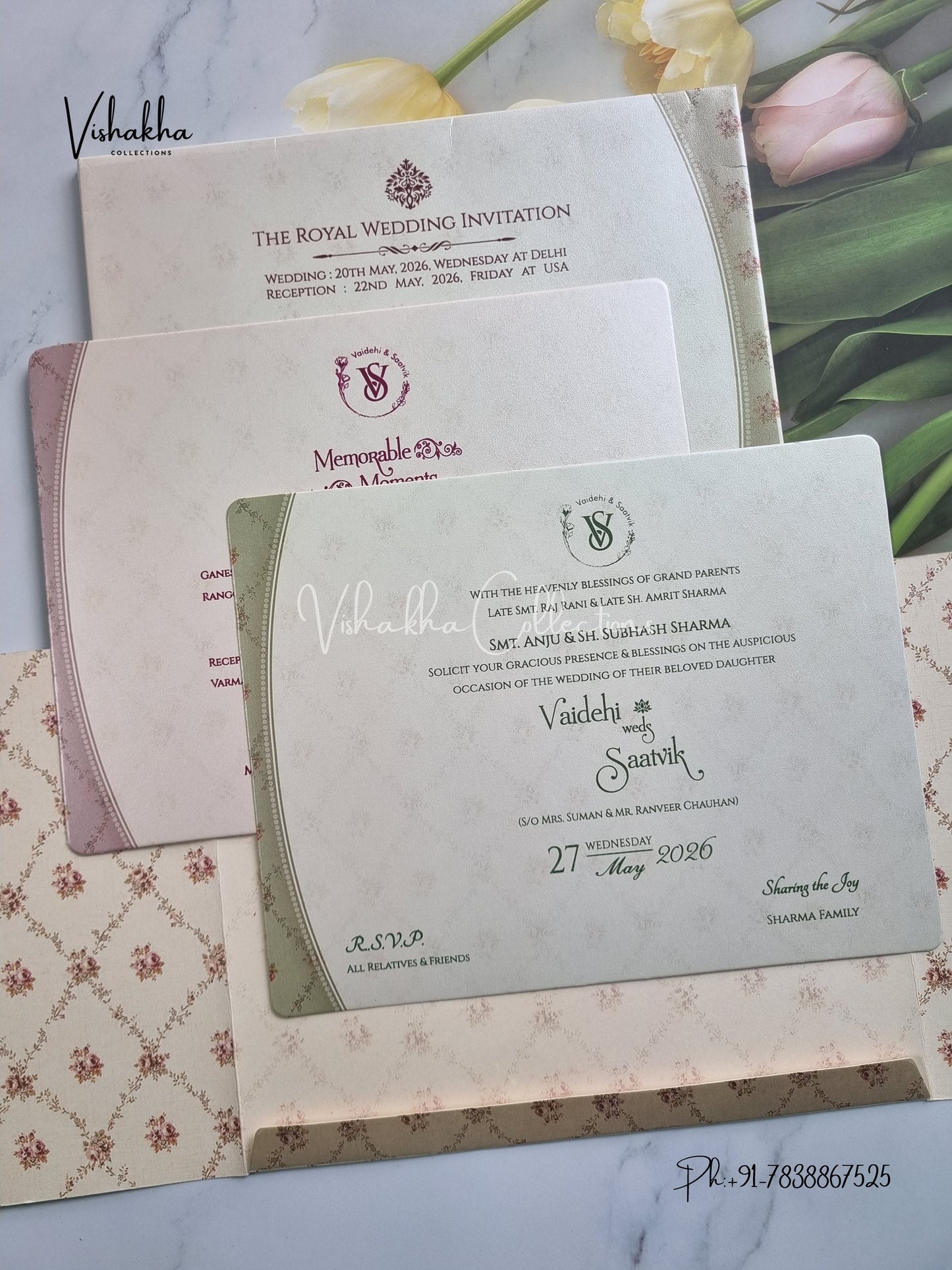 Semi Box Ganesh Ji Double Door Hindu Sikh invitation Cards CR-8030