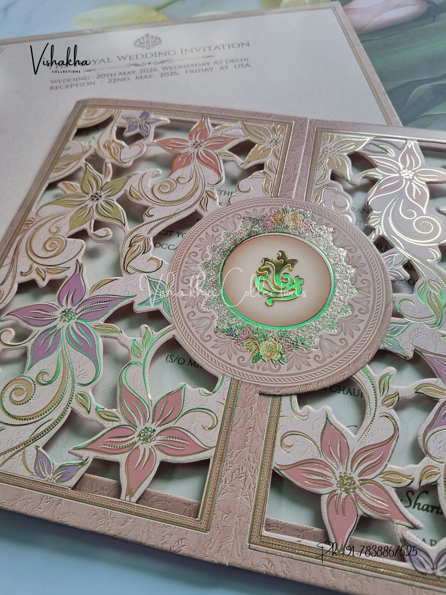 Semi Box Flower Double Door Hindu Muslim Christian Sikh invitation Cards CR-8031