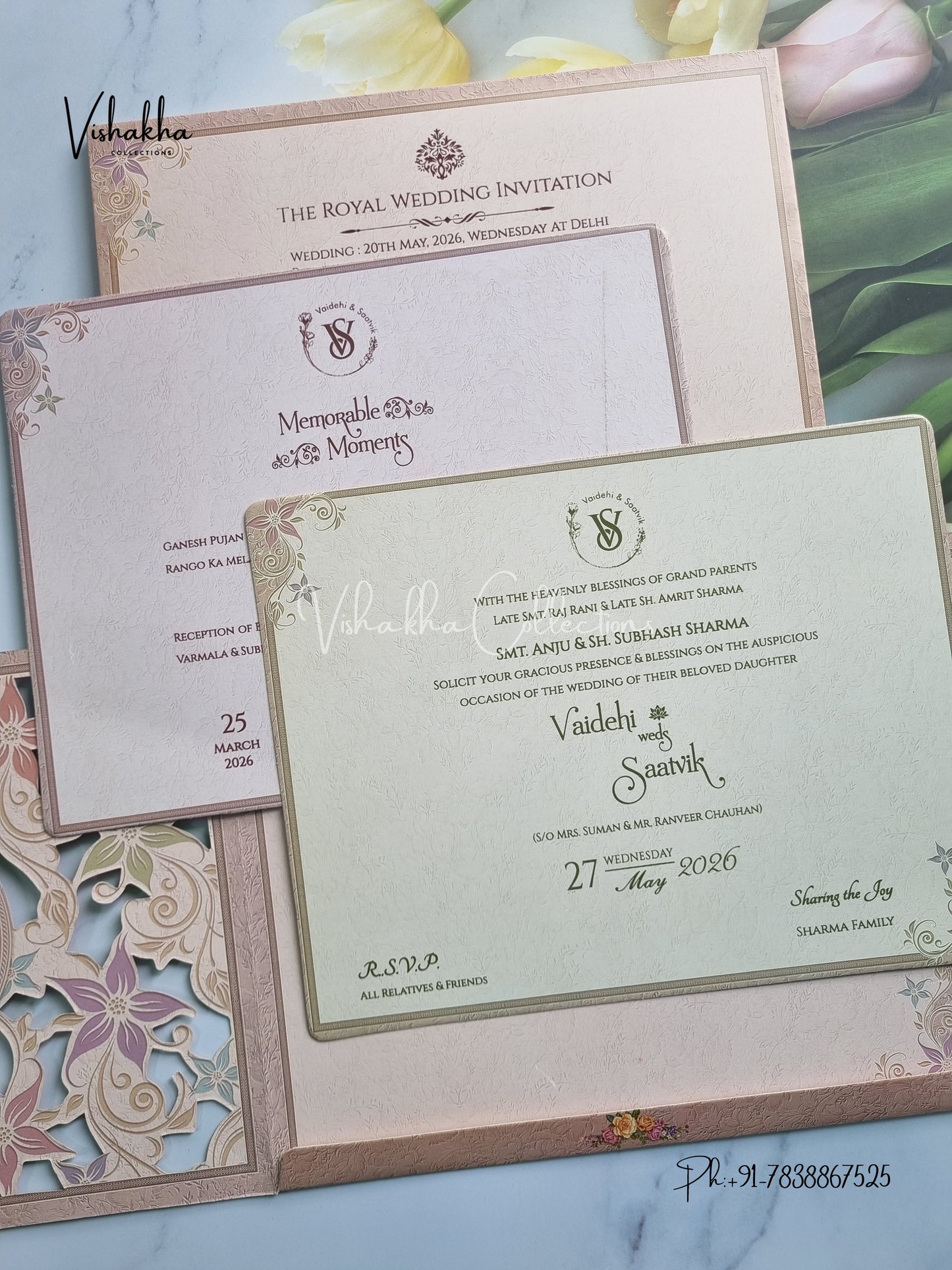 Semi Box Flower Double Door Hindu Muslim Christian Sikh invitation Cards CR-8031