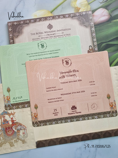 Semi Box Ganesh Ji Dulah Dulhan Double Door Hindu Sikh invitation Cards CR-8032