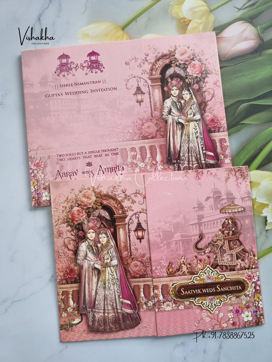 Barat Semi Box Hathi Dulah Dulhan Double Door Hindu Sikh invitation Cards CR-8033