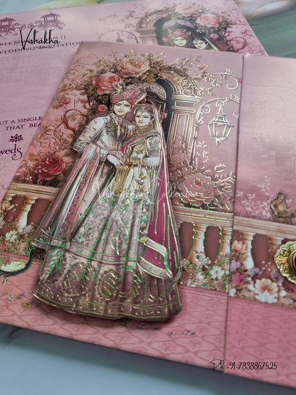 Barat Semi Box Hathi Dulah Dulhan Double Door Hindu Sikh invitation Cards CR-8033