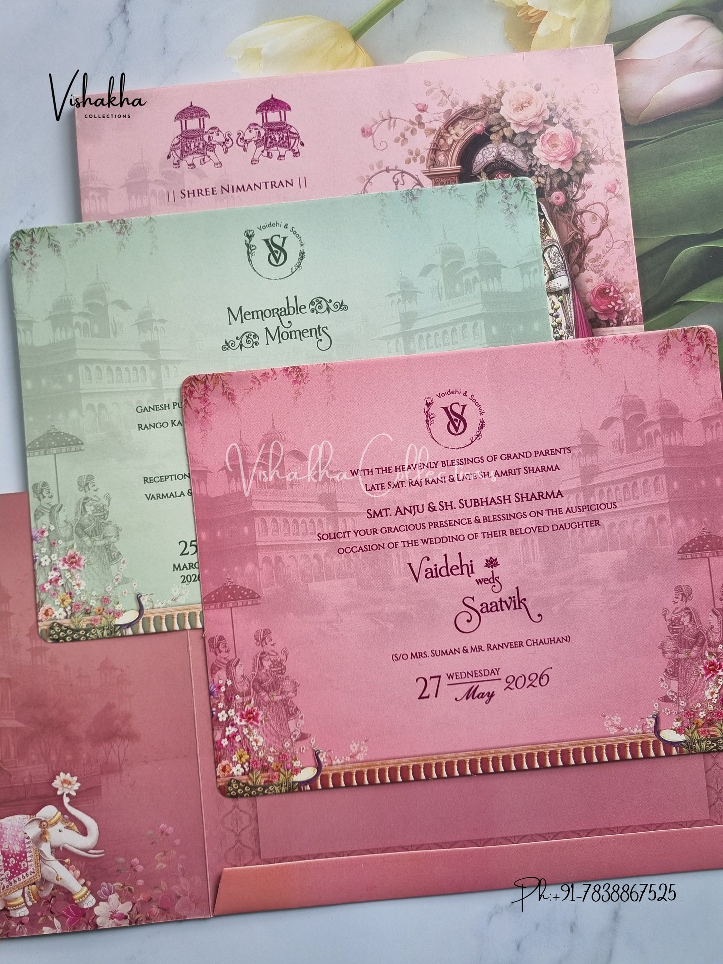 Barat Semi Box Hathi Dulah Dulhan Double Door Hindu Sikh invitation Cards CR-8033
