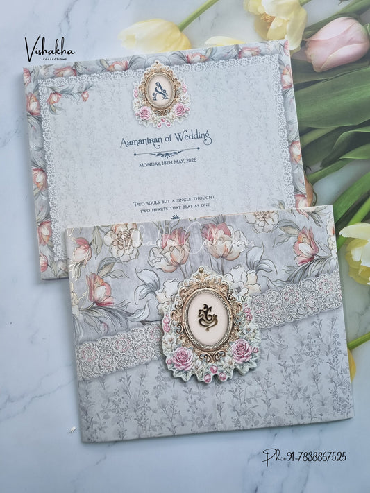 Semi Box Flower Hindu Muslim Christian Sikh invitation Cards CR-8034