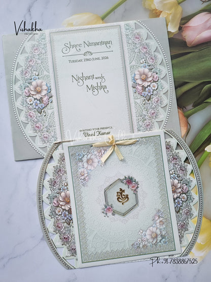 Flower Hindu Muslim Christian Sikh invitation Cards CR-8041