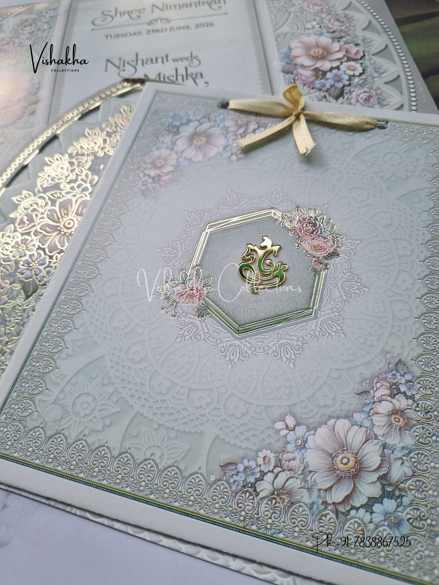 Flower Hindu Muslim Christian Sikh invitation Cards CR-8041