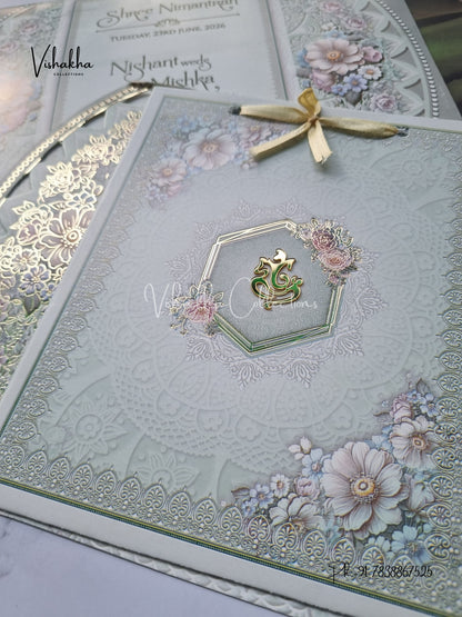 Flower Hindu Muslim Christian Sikh invitation Cards CR-8041