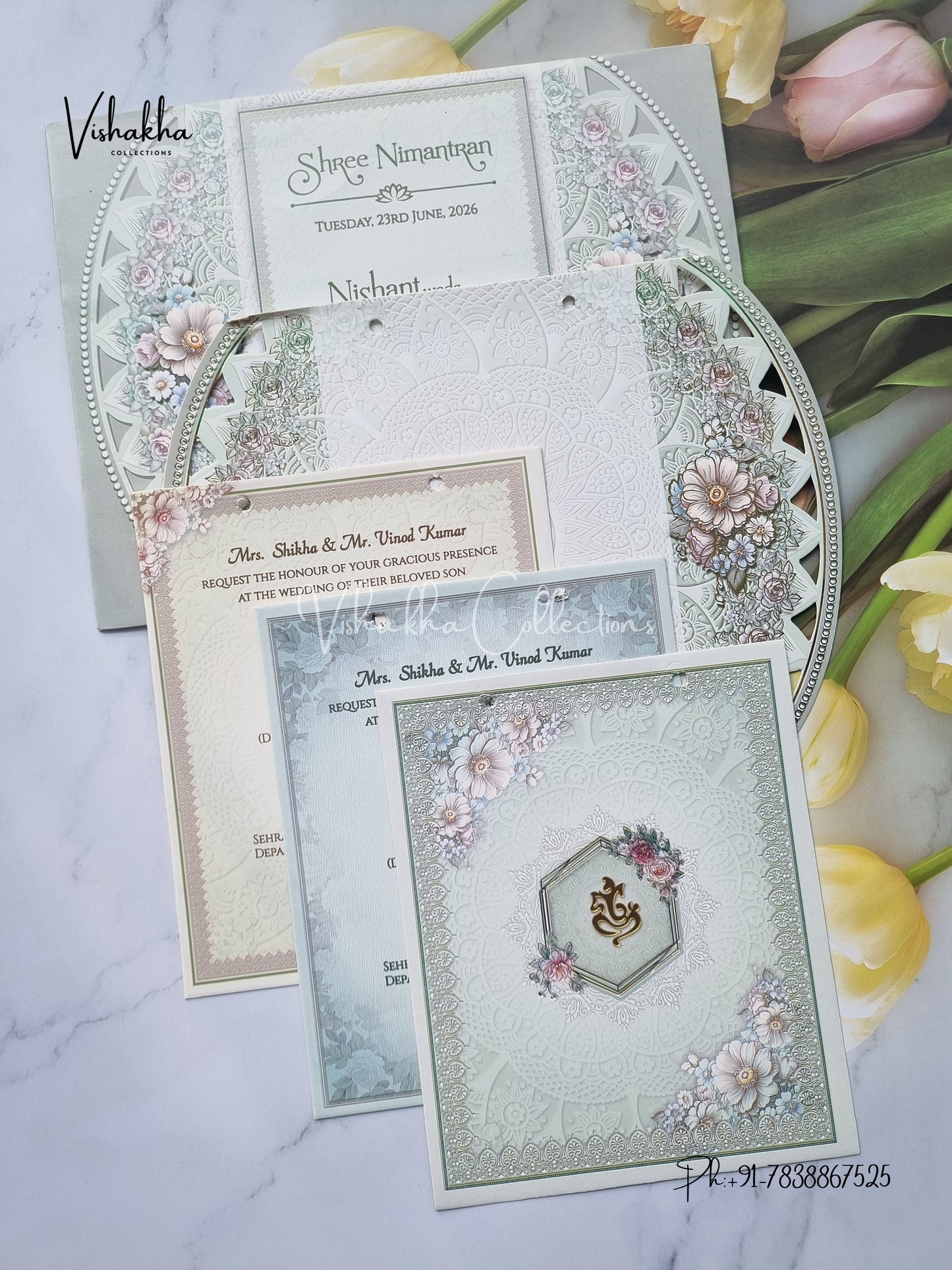 Flower Hindu Muslim Christian Sikh invitation Cards CR-8041