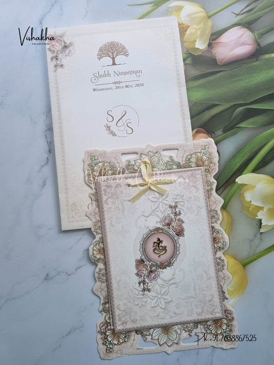 Semi Box Ganesh Ji Flower Hindu Sikh invitation Cards CR-8042
