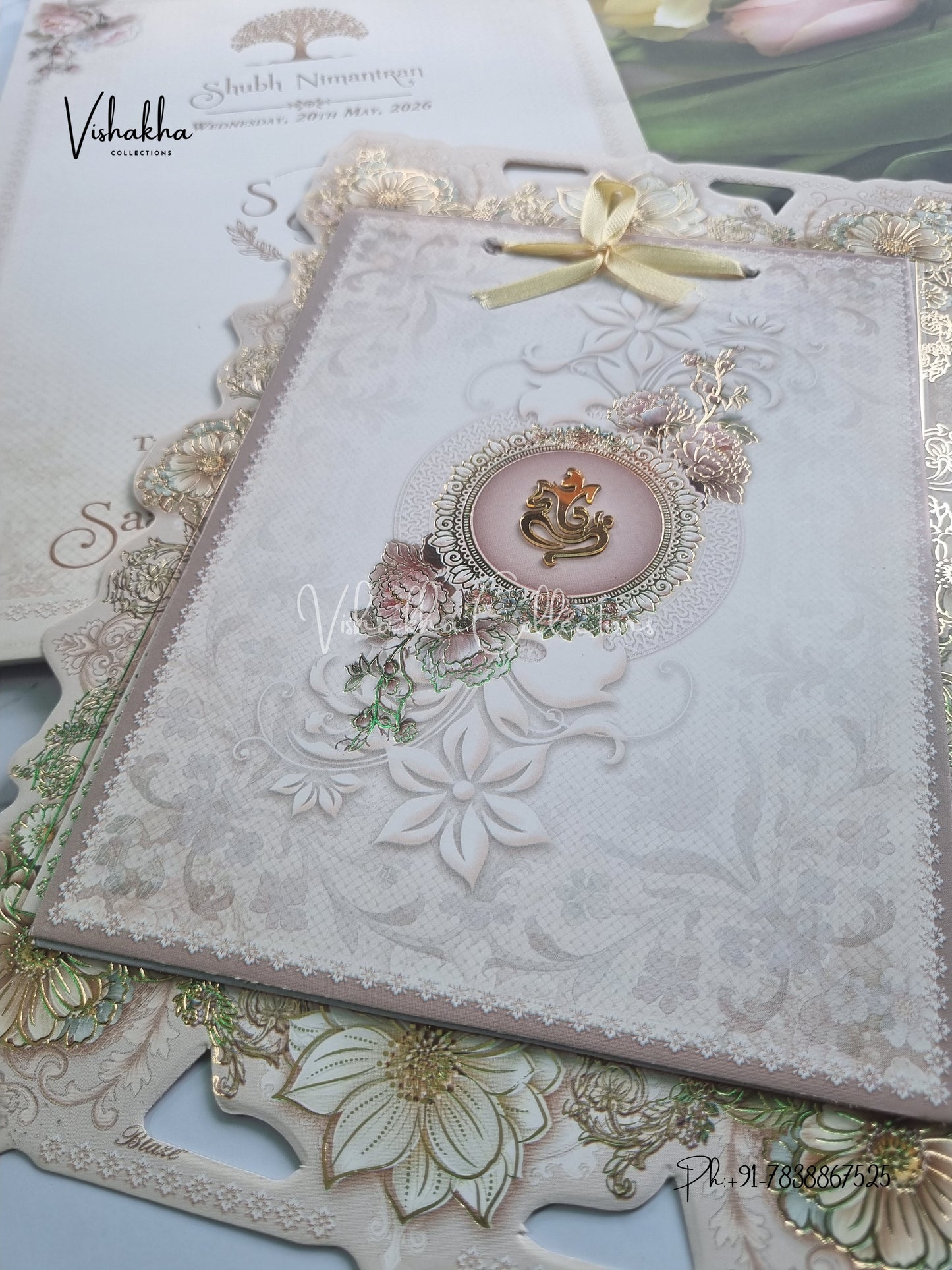 Semi Box Ganesh Ji Flower Hindu Sikh invitation Cards CR-8042