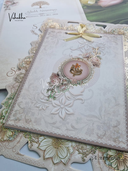 Semi Box Ganesh Ji Flower Hindu Sikh invitation Cards CR-8042
