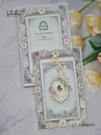 Semi Box Flower Hindu Muslim Christian Sikh invitation Cards CR-8044