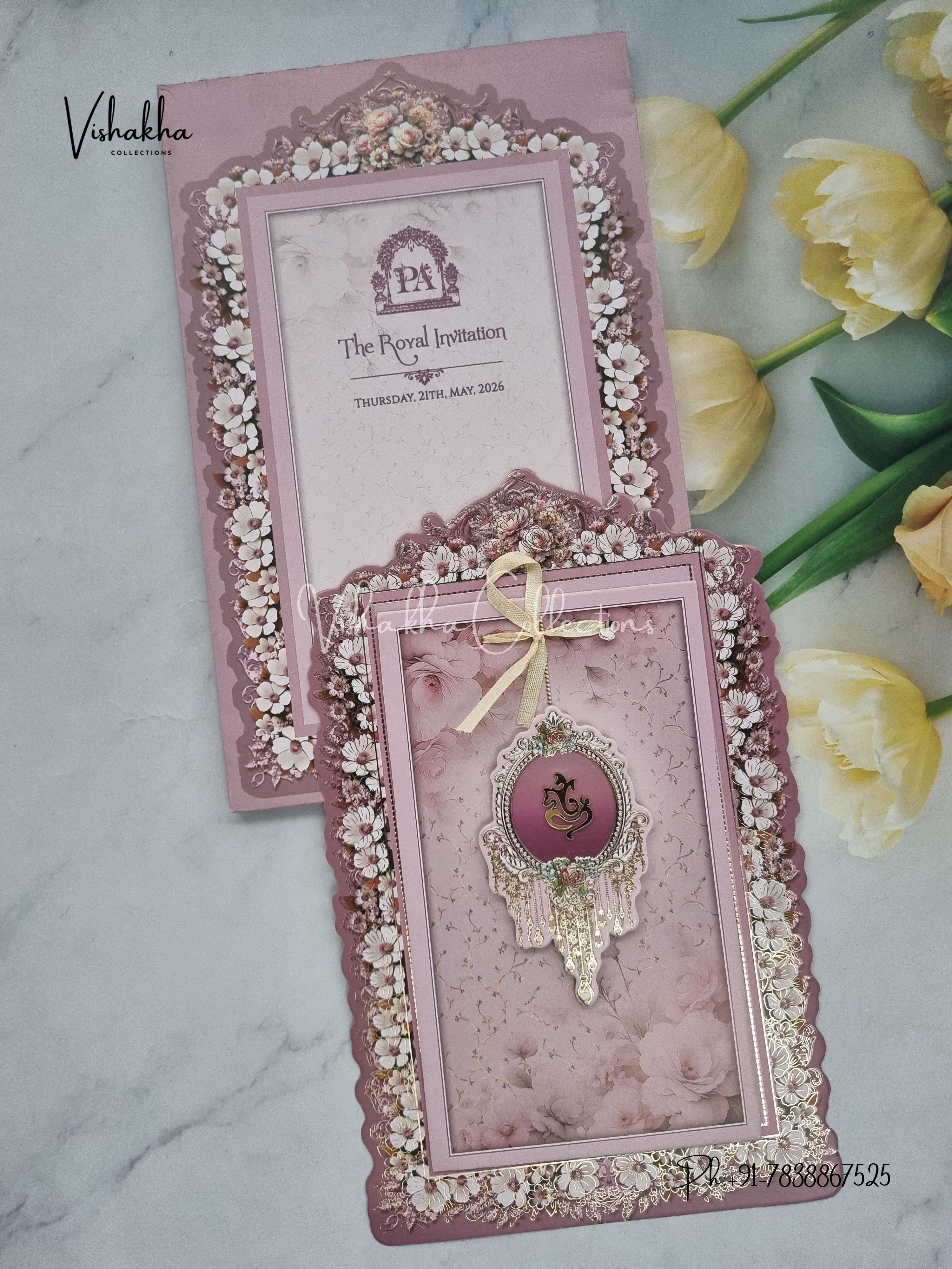 Paper Laser-Cut Semi-Box Floral Invitation Card